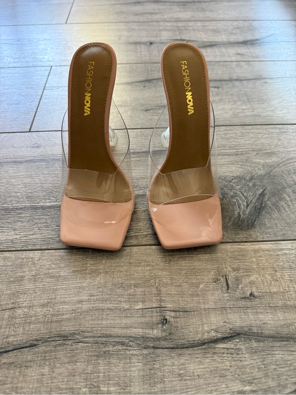 Fashion Nova Blush Pink Clear Strap Square Toe Mule